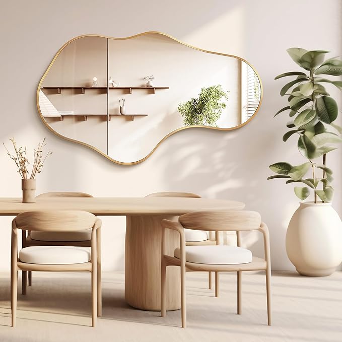 Irregular Wall Mirror - Wall Mirrors Decorative 22"x 36" Asymmetrical Abstract Mirror Aviation Aluminum Alloy Frame Unique for Bathroom, Bedroom, Living Room, Cloakroom, Entryway Gold