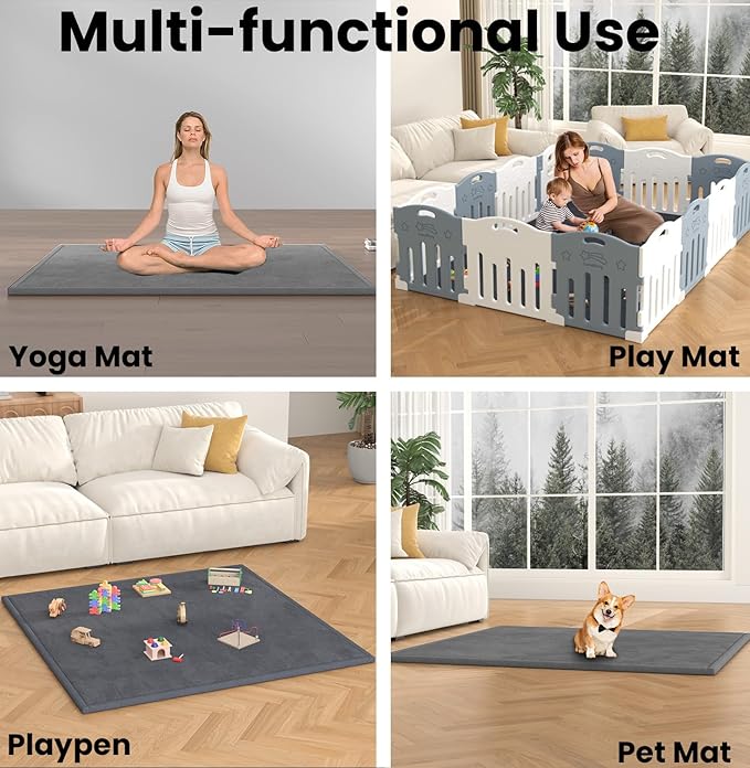 Baby Play Mat 1.3" Thick Tummy Time Mat, Memory Foam Area Rug, Super Soft Coral Velvet Nursery Rug with Non-Slip Backing, Extra Large Crawling Mat for Toddlers, Infants, Yoga, Tatami, 79''x118''