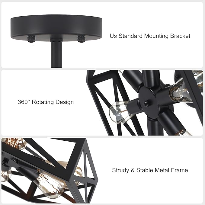 Farmhouse Flush Mount Ceiling Light Fixture,Modern Black Kitchen Lighting Fixtures Ceiling Industrial Farmhouse Light Fixtures for Hallway, Bedroom, Dining Room, Living Room 19.6 in