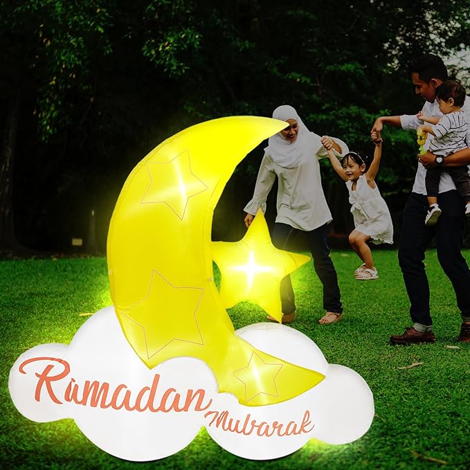VIHOSE 5.5 FT Inflatable Muslim Holiday Outdoor Decorations and Holy Celebration Decor Blow Up Islamic Eid Decor Inflatable Ramadan Mubarak with LED Lights Celebrate Fasting Introspection and Prayer