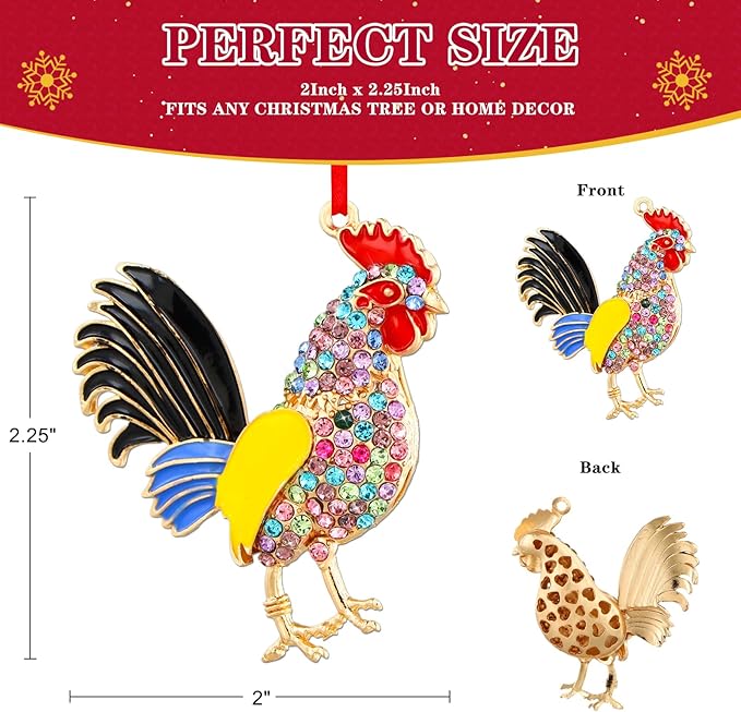 WhatSign Chicken Christmas Ornaments - Metal Chicken Ornaments for Christmas Tree Decorations Farm Animal Chicken Christmas Tree Ornaments Chicken Gifts Decor Keepsake Ornaments