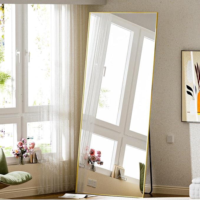 BEAUTYPEAK Full Length Mirror, 71"x26" Standing Hanging or Leaning Against Wall Floor Mirrors Body Dressing Wall-Mounted for Living Room, Bedroom with Aluminum Alloy Thin Frame, Gold