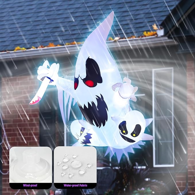 4FT Halloween Inflatable Decoration 3 Ghost Break Through Out From Window, Halloween Inflatable Decor Indoor Outdoor Lawn Yard Decoration, Halloween Build-in RBG LED Lighted Blow Up Decoration