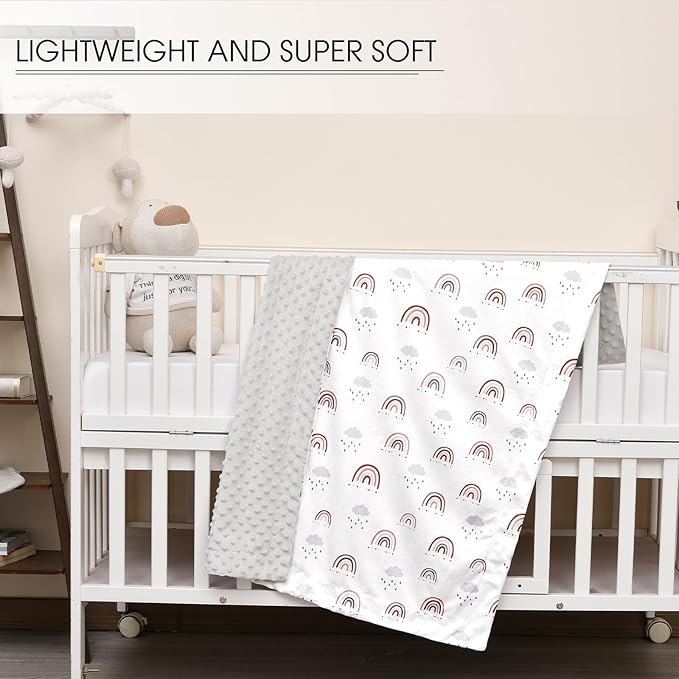Minky Baby Blanket for Boys Girls Neutral, Soft Lightweight Micro Fleece Blanket with Double Layer, Dotted Backing, Breathable Receiving Blanket for Newborns, 30x40 Inches, Rainbow