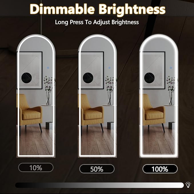 Sweetcrispy 63"x20" Mirror Full Length Standing Mirror with LED Lights, Lighted Floor Mirror with Stand, w/Dimming & 3 Color Lighting, Wall Mirror Full Length Aluminum Alloy Thin Frame, White