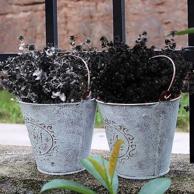 RECUTMS Black Artificial Flowers, Fake Outdoor UV Resistant Plants Faux Plastic Greenery Shrubs Indoor Outside Hanging Planter Home Kitchen Office Wedding, Garden Decor (Black)