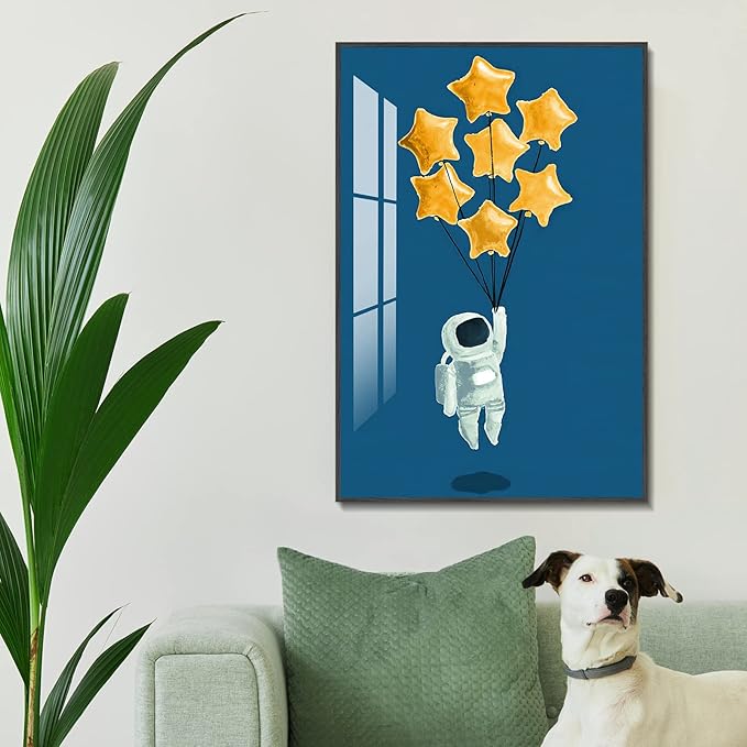 TIME TREE Space Wall Art, 16x24 Framed Canvas Wall Art Space Poster, Astronaut Decor Space Pictures, Wall Decorations for Living Room, Kids Bedroom Decor Black frame, Nursery Artwork for Boys Girls