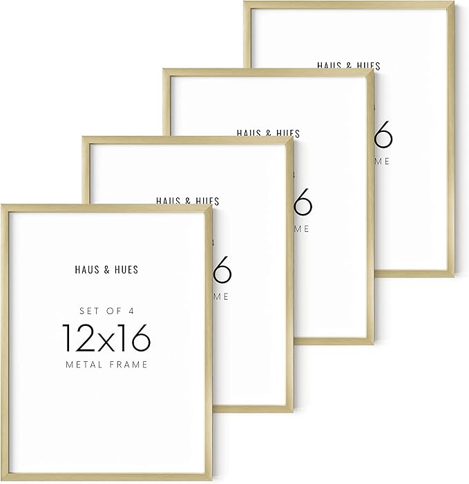HAUS AND HUES 12x16 Gallery Wall Frame Set - Set of 4 Large Gold Aluminum Frames for Gallery Wall