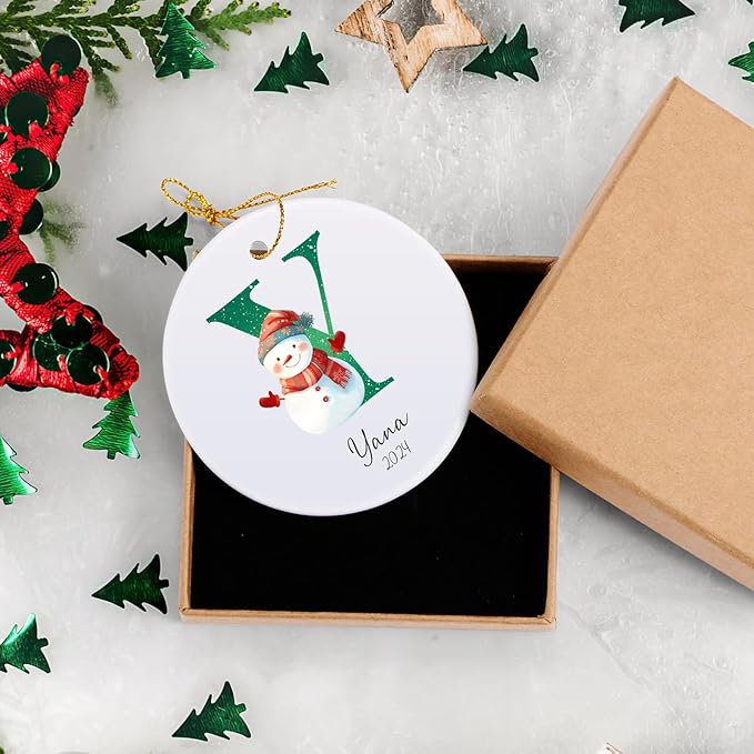 Letter Name Ornament, Personalized Christmas Ornaments 2025, Custom Initial Ornaments A-Z Monogram Ceramic Christmas Ornament, Family Keepsake