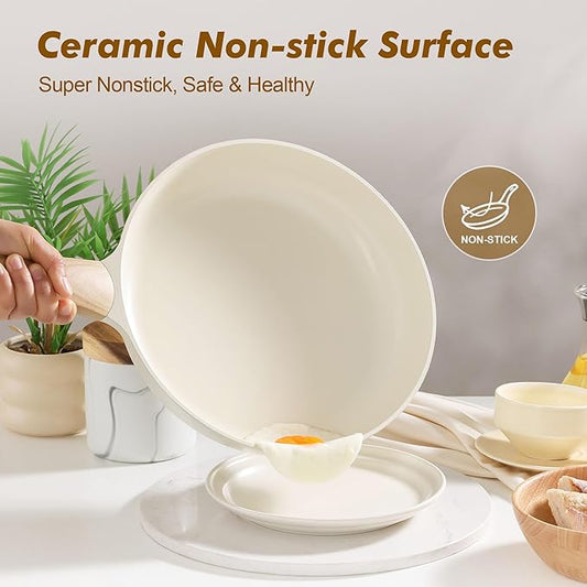 SENSARTE Ceramic Nonstick Frying Pan Small Skillet 8/9.5/11/12.5Inch Non Stick Omelet Pan, Non-toxic Kitchen Cooking Chef's Pan, Free of Intentionally Added PFOA/PFAS/PTFE, Induction Compatible, White