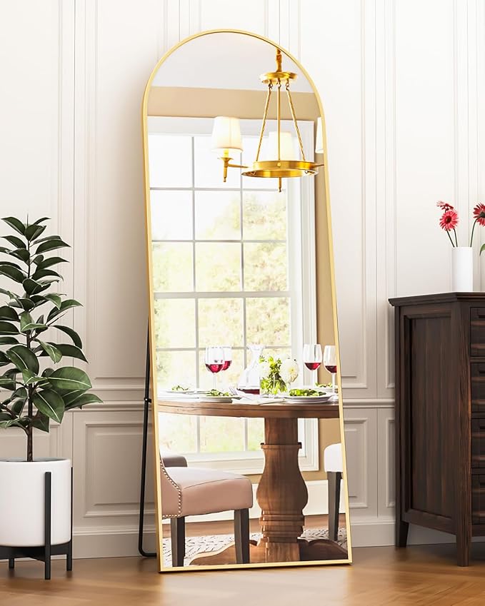 Antok Full Length Mirror, 65"x22" Floor Mirror Freestanding, Full Body Floor Standing Mirror with Stand for Bedroom, Hanging Mounted for Living Room Cloakroom, Gold