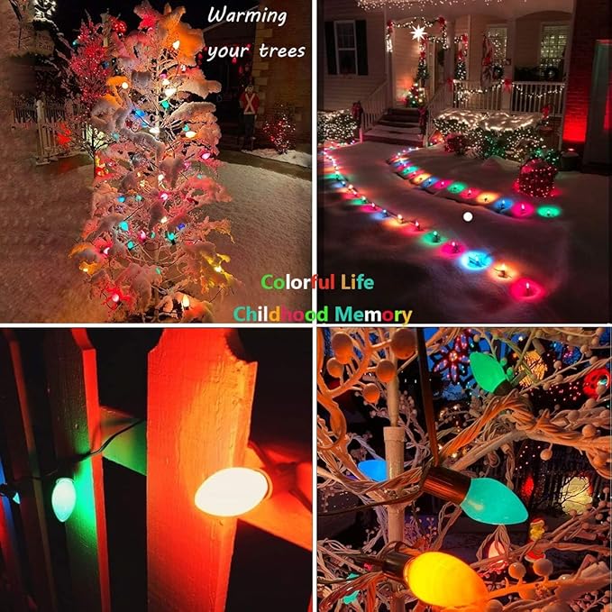 C7 Christmas Lights, 25Ft Ceramic Vintage Christmas Lights with 25 Multicolor C7 Bulbs, Hanging Outdoor Christmas Lights for Christmas Tree Party Backyard Wedding Party Decor- Green Wire