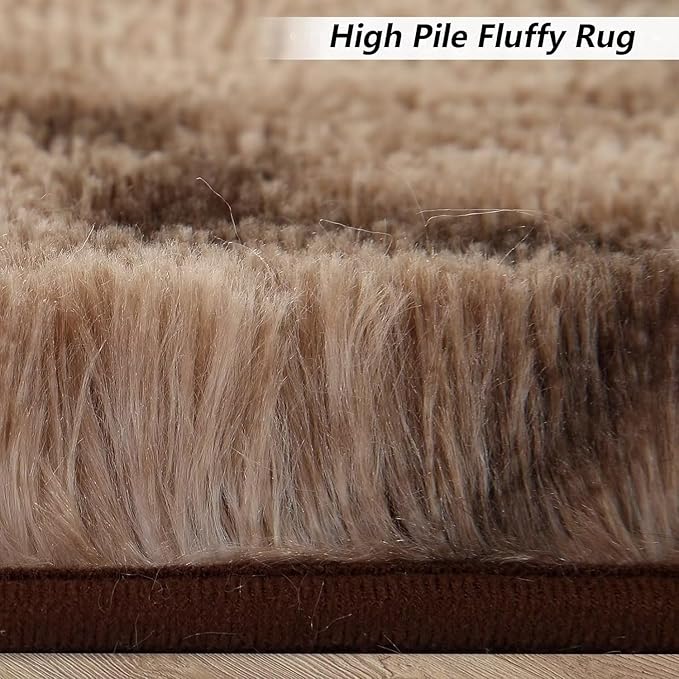 Extra Large 9x12 Fluffy Shaggy Area Rug for Living Room Indoor Modern Plush Faux Fur Carpet for Bedroom Soft Thick Throw Rug for Nursery Kids Room Non Slip Fuzzy Rug for Home Decor,Tie Dye Brown