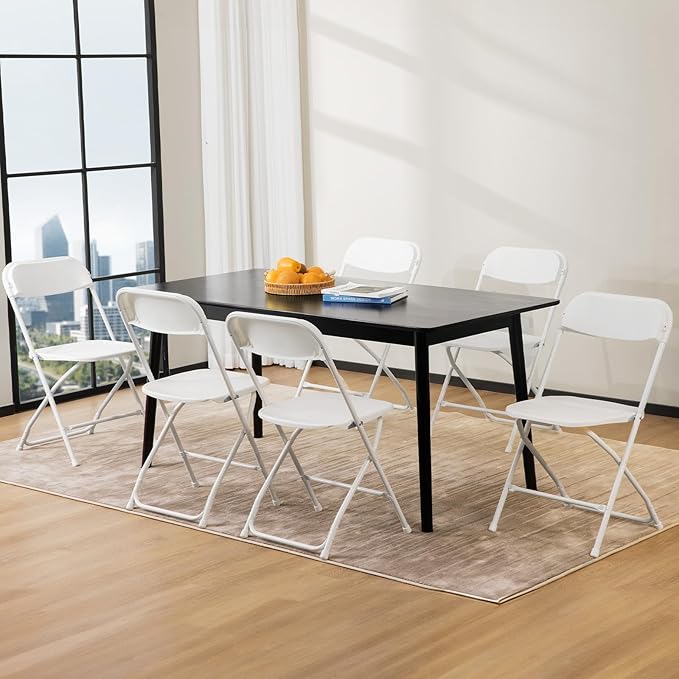Sweetcrispy Folding Chair 8 Pack, Plastic Foldable Chairs with 330-Pound Capacity, Sturdy Metal Portable Chair, Easy to Use and Store, Outdoor and Indoor, for Home, Office, Party, Comfy, White