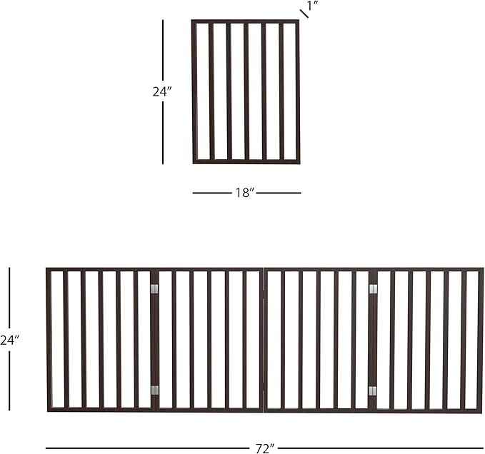 Pet Gate - 4-Panel Indoor Foldable Dog Fence for Stairs, Hallways or Doorways - 72x24-Inch Retractable Wood Freestanding Dog Gates by PETMAKER (Brown)