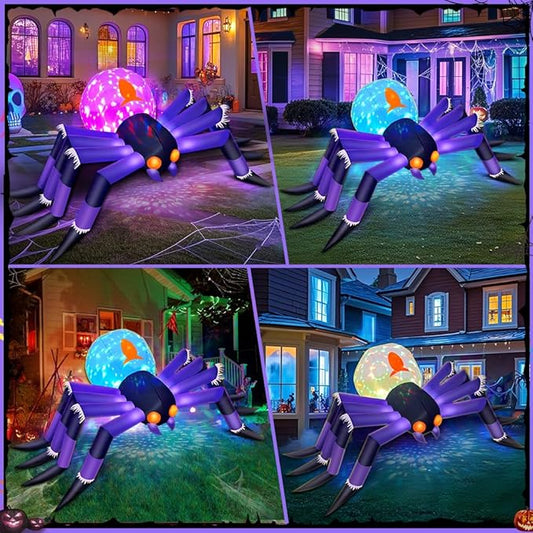 8FT Halloween Inflatables Spider Decoration, Built in 3-Colored Flame Rotation LEDs Halloween Blow up Outdoor Decorations for Halloween Holiday Party Lawn Yard Outside Garden Décor