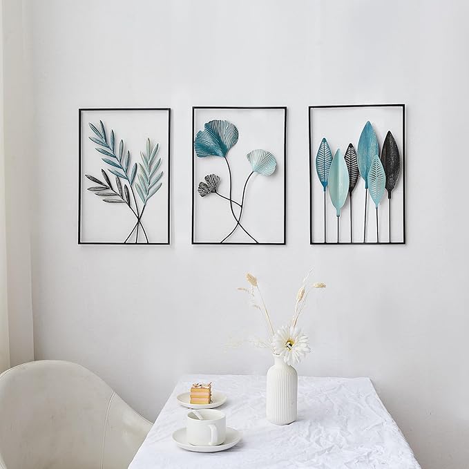 FUNTEREST Black Leaf Wall Decor Modern Wall Art Home Decor, Set of 3 Metal Wall Hanging Decoration for Living Room Office Bedroom Hotel