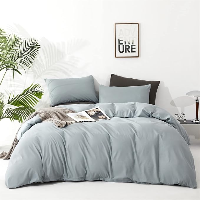 Cottonight Blue Comforter Set Full Light Blue Bedding Comforter Set Solid Baby Haze Blue Blanket Quilts Modern Soft Breathable Simple 3 Piece Dusty Blue Comforter Set for Full Bed