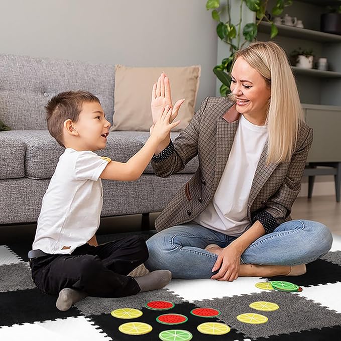 36 Pcs Plush Interlocking Carpet Tiles for Toddler Baby, Non-Toxic Foam, Machine-Washable, Anti-Slip, EVA Foam for Floor, Nursery, Playroom, Grey White Black