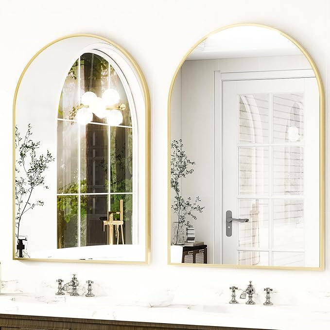 HARRITPURE 16"x24" Arched Bathroom Mirror - Gold Wall Mounted Mirror - Black Arch Mirror - Aluminum Alloy Frame Bathroom Mirror Living Room, Bedroom, Bathroom and Entryway