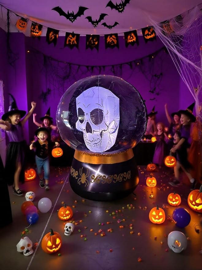 Halloween Inflatable Skull Crystal Ball Decoration - Giant Outdoor Yard Prop, Blow Up Yard Decoration Clearance with LED Lights Built-in for Holiday/Party/Yard/Garden