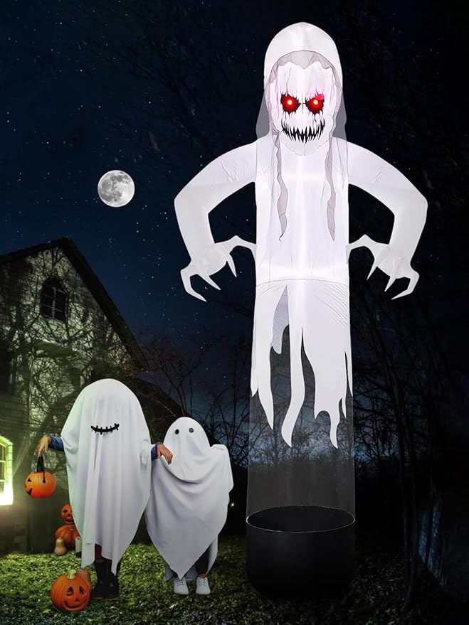 Kalolary Large 12 FT Halloween Inflatable Decoration Levitating White Ghost, Blow Up Animated Red Eyes Ghost with Build-in LEDs, Scary Inflatable for Yard Garden Lawn Indoor Outdoor Decor