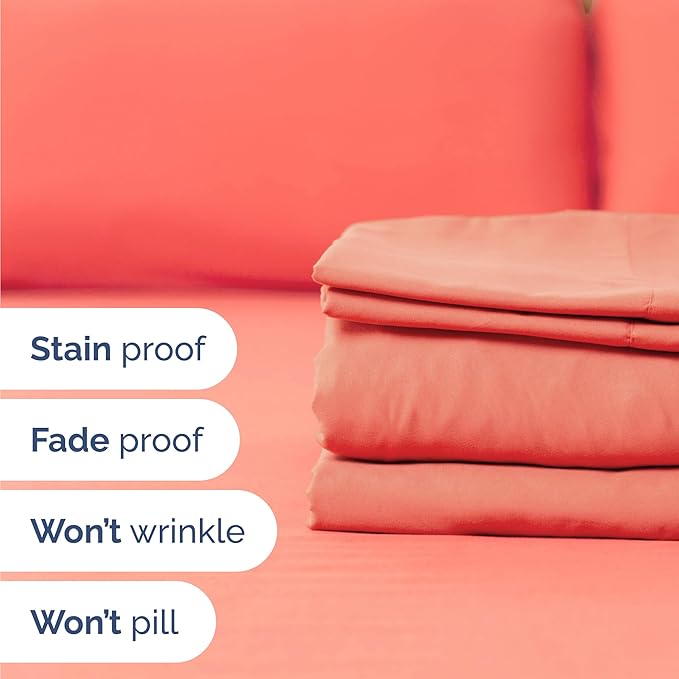 CGK Linens Twin 4 Piece Sheet Set - Cooling Sheets for Hot Sleepers - Hotel Luxury Bedding Set with 8-16 Inch Deep Pockets - 1 Flat & 1 Fitted & 2 Pillowcases - Soft, Easy Care & Wrinkle Free - Coral