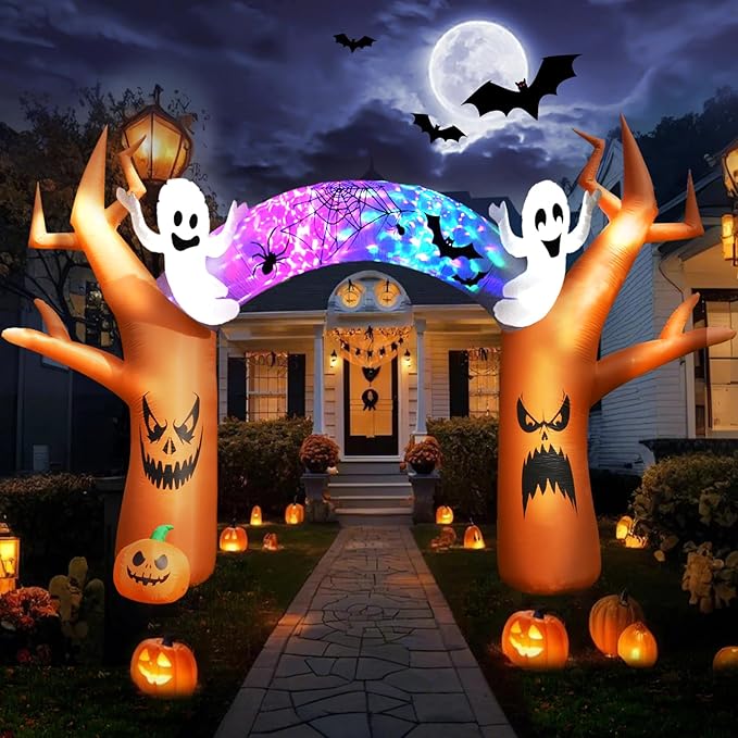 17 FT Halloween Inflatables Outdoor Yard Decorations, Spooky Light-Up Blow Ups Inflatable Halloween Outside Decor, Ghost, Pumpkin, Witch, Castle, Tree Archway Inflatable (Ghost Arch Inflatables)