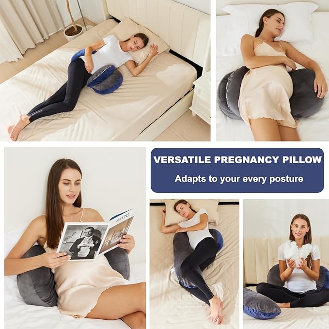 Pregnancy Pillow for Sleeping, Maternity Pillow, Velvet Cover Maternity Pillow Support for Back, Legs, Belly, HIPS Grey-Blue Large