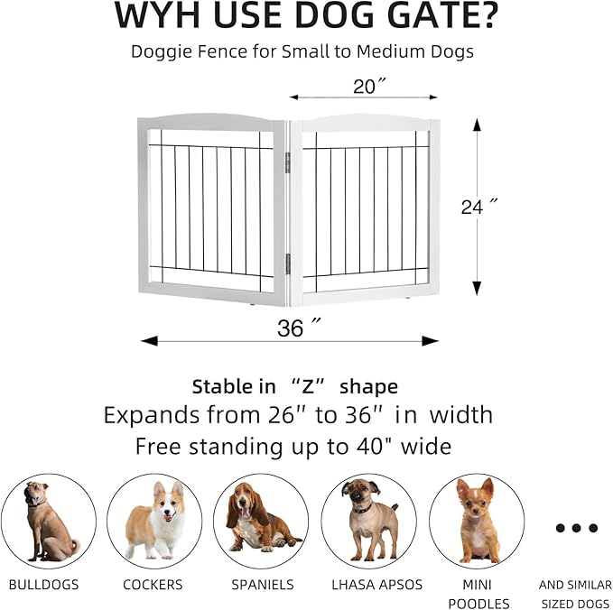 ZJSF Freestanding Foldable Extra Wide Wooden White Indoor Puppy Gate - 2 Panels Tall Dog Fence