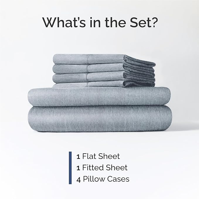 CGK Linens King 6 Piece Sheet Set - Cooling Sheets for Hot Sleepers - Hotel Luxury Bedding Set with 8-16 Inch Deep Pockets - 1 Flat & 1 Fitted & 4 Pillowcases - Soft and Wrinkle Free - Heathered Blue