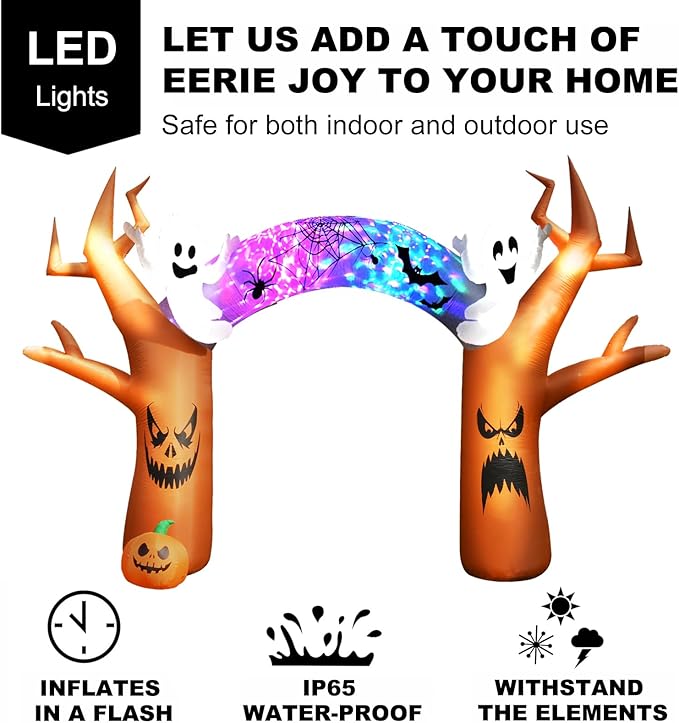17 FT Halloween Inflatables Outdoor Yard Decorations, Spooky Light-Up Blow Ups Inflatable Halloween Outside Decor, Ghost, Pumpkin, Witch, Castle, Tree Archway Inflatable (Ghost Arch Inflatables)
