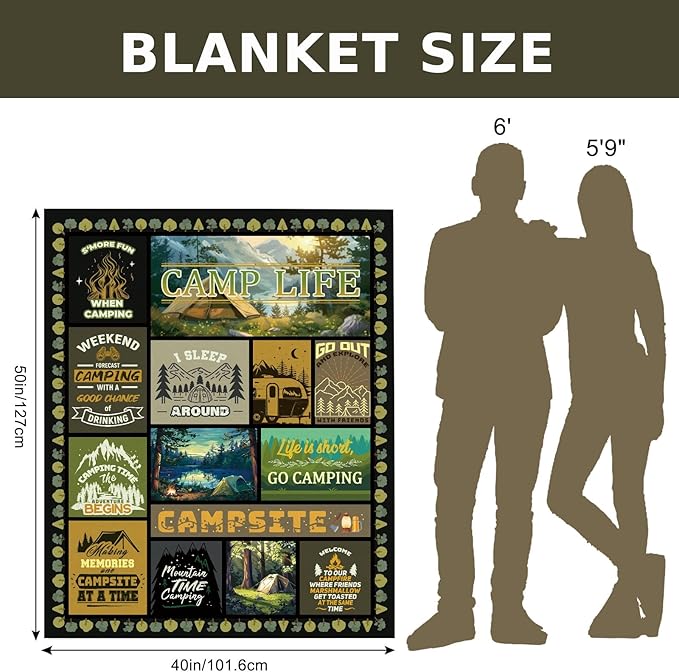 Camping Gifts, Camping Blanket, Camping Gifts for Women, Camping Lovers Gift, Camping Stuff, Camping Essentials for Women, Camping Decor for Camper, Outdoors, RV Travel 40X50 in