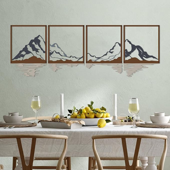 ESTART 4 PCS Metal Mountain Wall Art, Large Mountains Wall Decor, Mountain Forest Decorative Painting Suitable For Living Room Bedroom Office Indoor And Outdoor