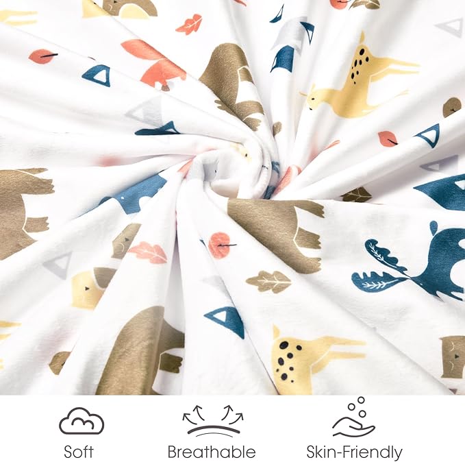 Minky Baby Blanket for Boys Girls Neutral, Soft Lightweight Micro Fleece Blanket with Double Layer, Dotted Backing, Receiving Blanket for Newborns, 30x40 Inches, Woodland Animals