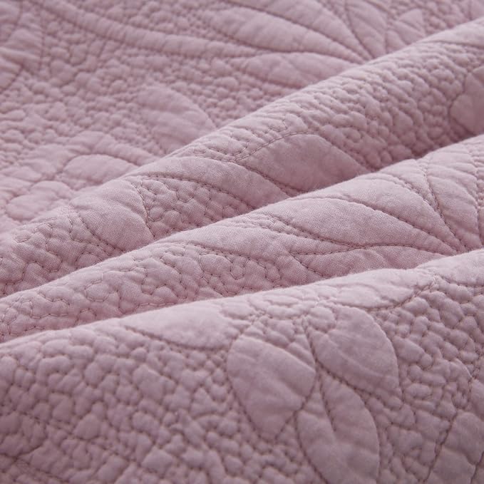 Brandream Queen Size Quilt Set Cotton Farmhouse Quilted Comforter Set Dusty Pink Vintage Matelasse Coverlet Set Antique Bedroom Set