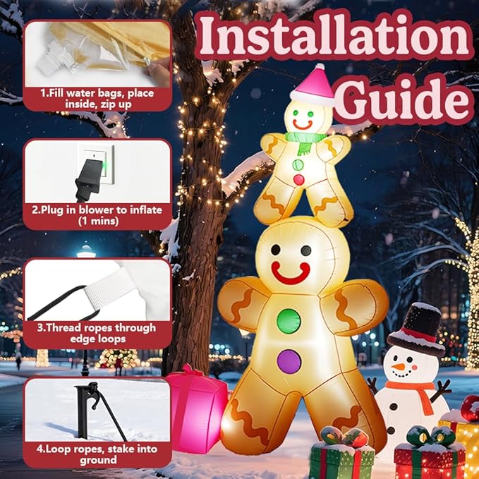 GARIG 10FT Christmas Inflatables Gingerbread Father and Son Outdoor Decorations, Christmas Blow Up Yard Decorations with Built-in LEDs for Xmax Outdoor Party, Yard, Garden