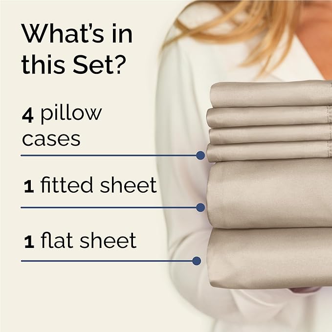 CGK Linens Full 6 Piece Sheet Set - Cooling Sheets for Hot Sleepers - Hotel Luxury Bedding Set with 8-16 Inch Deep Pockets - 1 Flat & 1 Fitted & 4 Pillowcases - Soft, Easy Care & Wrinkle Free - Cream
