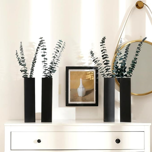 Wood Wall Planter 4 Pack Wall Decor for Artificial Flower Plants Wooden Plants Holders Wall Plant Pocket Vase Hanging for Living Room Bedroom Dining Room Bathroom Indoor Decroation (Black)