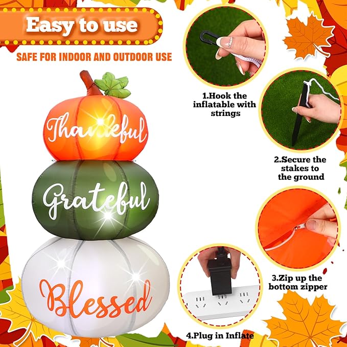 VIHOSE 6.4 ft Fall Inflatables Pumpkin Outdoor Decorations Thanksgiving Blow up Inflatable Stacked Pumpkins with Built-in LEDs for Fall Harvest Autumn Holiday Party Garden Lawn Decor