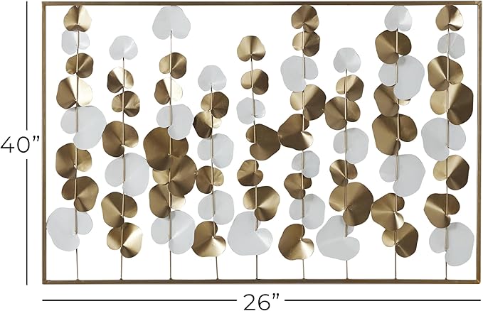 Deco 79 Metal Floral Home Wall Decor Long Stem Wall Sculpture with White Accents, Wall Art 40" x 2" x 26", Gold