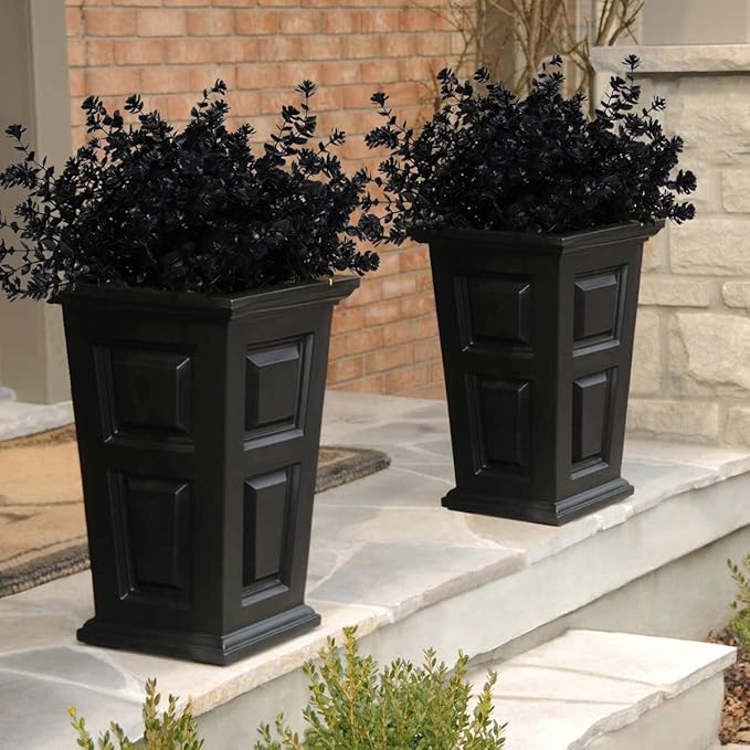 RECUTMS Black Artificial Flowers, Fake Outdoor UV Resistant Plants Faux Plastic Greenery Shrubs Indoor Outside Hanging Planter Home Kitchen Office Wedding, Garden Decor (Black)
