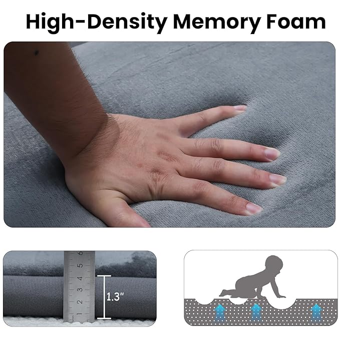 Baby Play Mat 1.3" Thick Tummy Time Mat, Memory Foam Area Rug, Super Soft Coral Velvet Nursery Rug with Non-Slip Backing, Extra Large Crawling Mat for Toddlers, Infants, Yoga, Tatami, 79''x118''