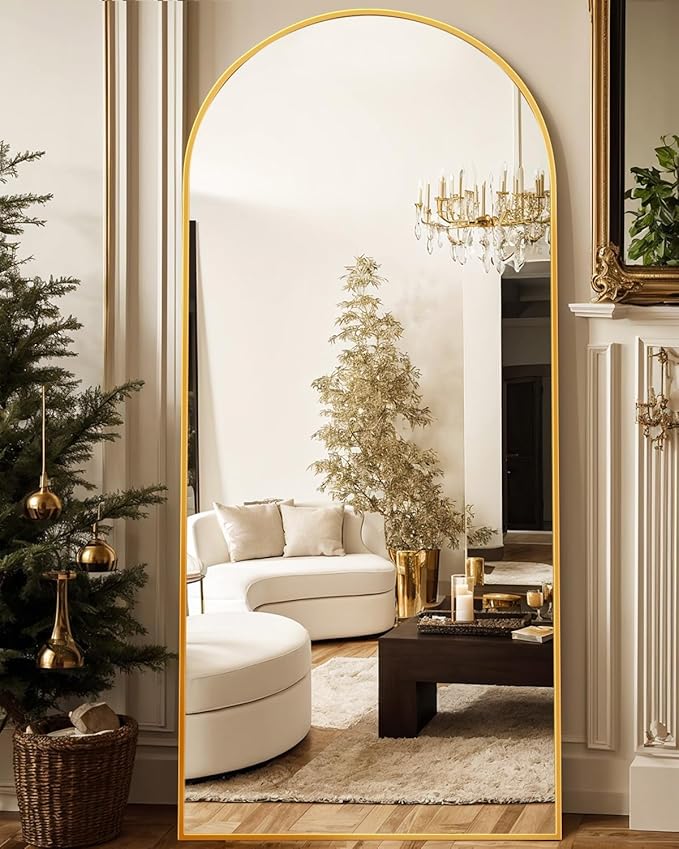 Antok Arched Full Length Mirror, 76"x34" Arched Floor Mirror, Glassless Mirror Full Length with Stand, Floor Mirrors Freestanding, Wall Mounted Mirrors for Bedroom Living Room, Gold