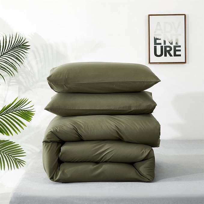 Cottonight Olive Green Bedding - Full Size, Army Green Blanket & Quilts, Modern Soft Breathable 3-Piece Comforter Set