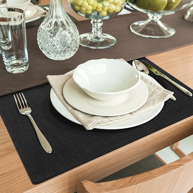 homing Black Cloth Placemats for Dining Table Set of 8 – Cotton Linen Blend Washable Farmhouse Kitchen Mats for Indoors & Outdoors - Easy to Clean 13 x 19 Inch