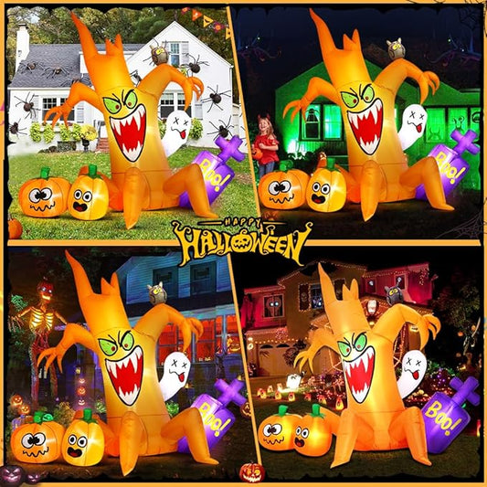 8FT Halloween Inflatables Spooky Tree with Pumpkin Ghost Led Light Halloween Inflatables Outdoor Decorations Blow up Inflatables for Holiday Party Lawn Yard Garden Décor