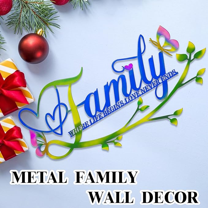 AUHOKY Family Where Life Begins Love Never Ends Word Sign Metal Wall Decor, Black Home Decor Wall Art Decorations, Letters Quotes Sign for Living Room Bedroom Kitchen Indoor Outdoor Decor(17.5 x 9in)