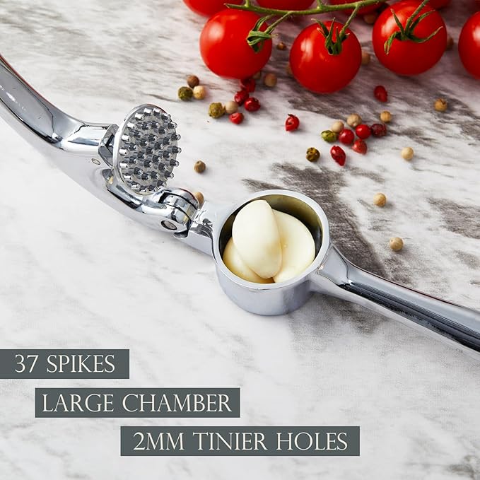 Premium Garlic Press, Professional Garlic Mincer, Easy to Squeeze and Clean, Rust Proof & Dishwasher Safe, Efficient Ginger Crusher - Sliver