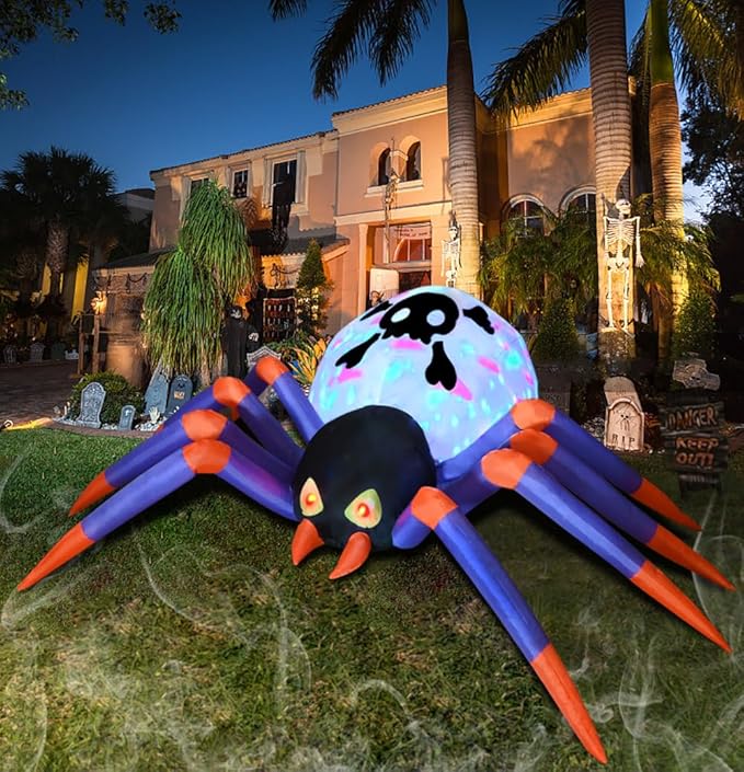 12FT Halloween Inflatables Spider, Halloween Outdoor Inflatable Decoration Blow Up Spider Yard Decoration with Build in LED Light for Halloween Holiday Party Patio Lawn Yard Garden